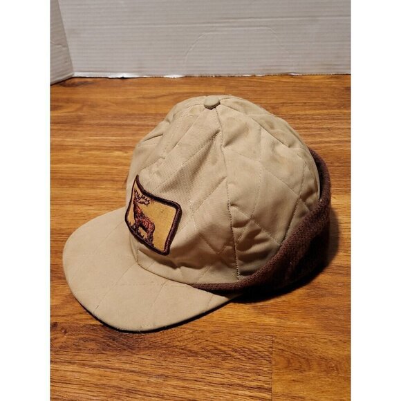 Vintage Made‎ In USA Size M Quilted Hunting Hat Moose Patch - Picture 2 of 4